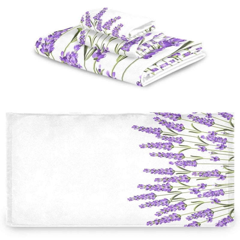 Naanle Beautiful Purple Lavender Flowers Soft Luxury Decorative Set of 3 Towels, 1 Bath Towel+1 Hand Towel+1 Washcloth, Multipurpose for Bathroom, Hotel, Gym, Spa and Beach - Image 2